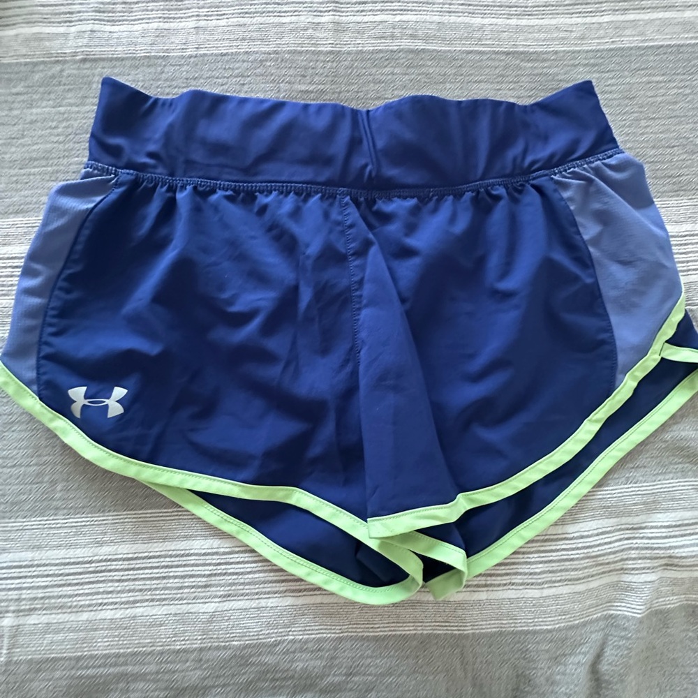 Under Armour Women's Blue and Lime Green Athletic Shorts